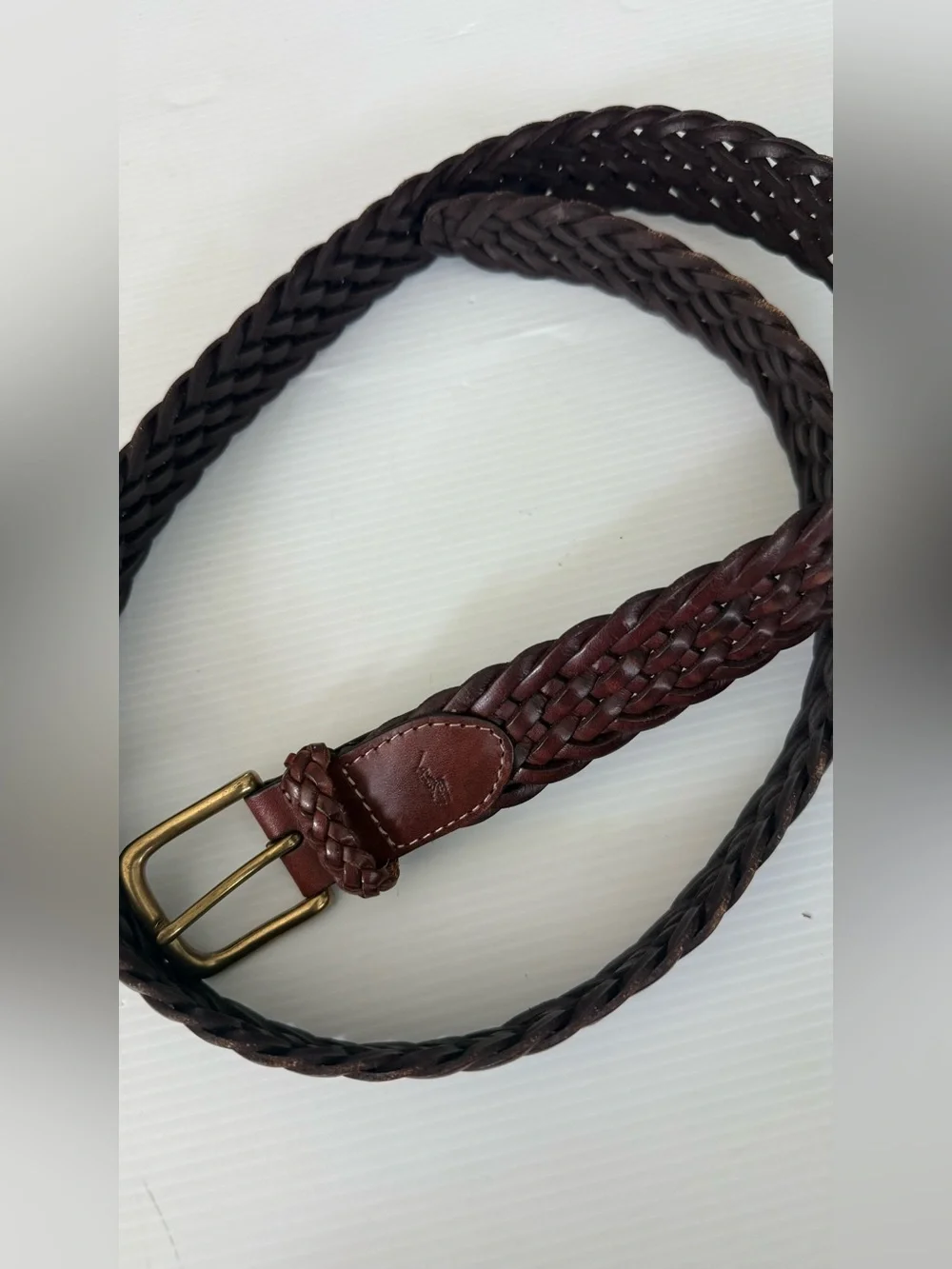 Polo Ralph Lauren Braided Leather Belt Mens Size 38/95 Brass Buckle RL 67